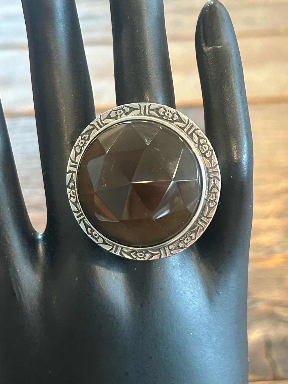 Vintage Amy Kahn Russell Smoky Quartz Sterling Ring    Sz 8